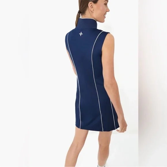Tuckernuck Sport Roxana Half Zip Golf Dress in navy with white piping - Picture 4 of 11
